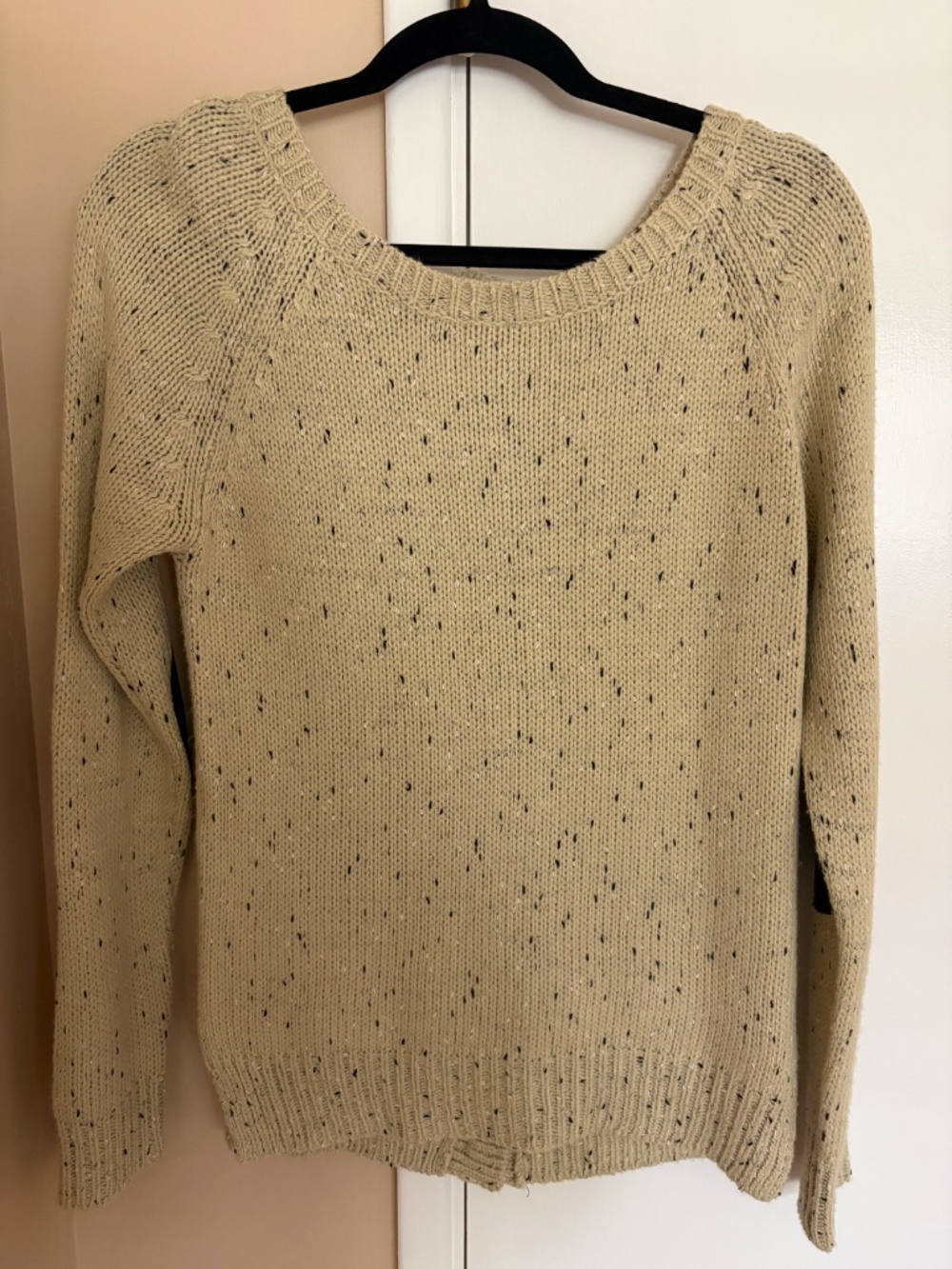 Market & Spruce Women's Small Oatmeal Speckled Button Back Sweater Elbow Patches